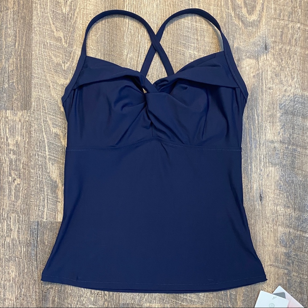Athleta Twist Up Tankini Top Dress Blue 34D/DD